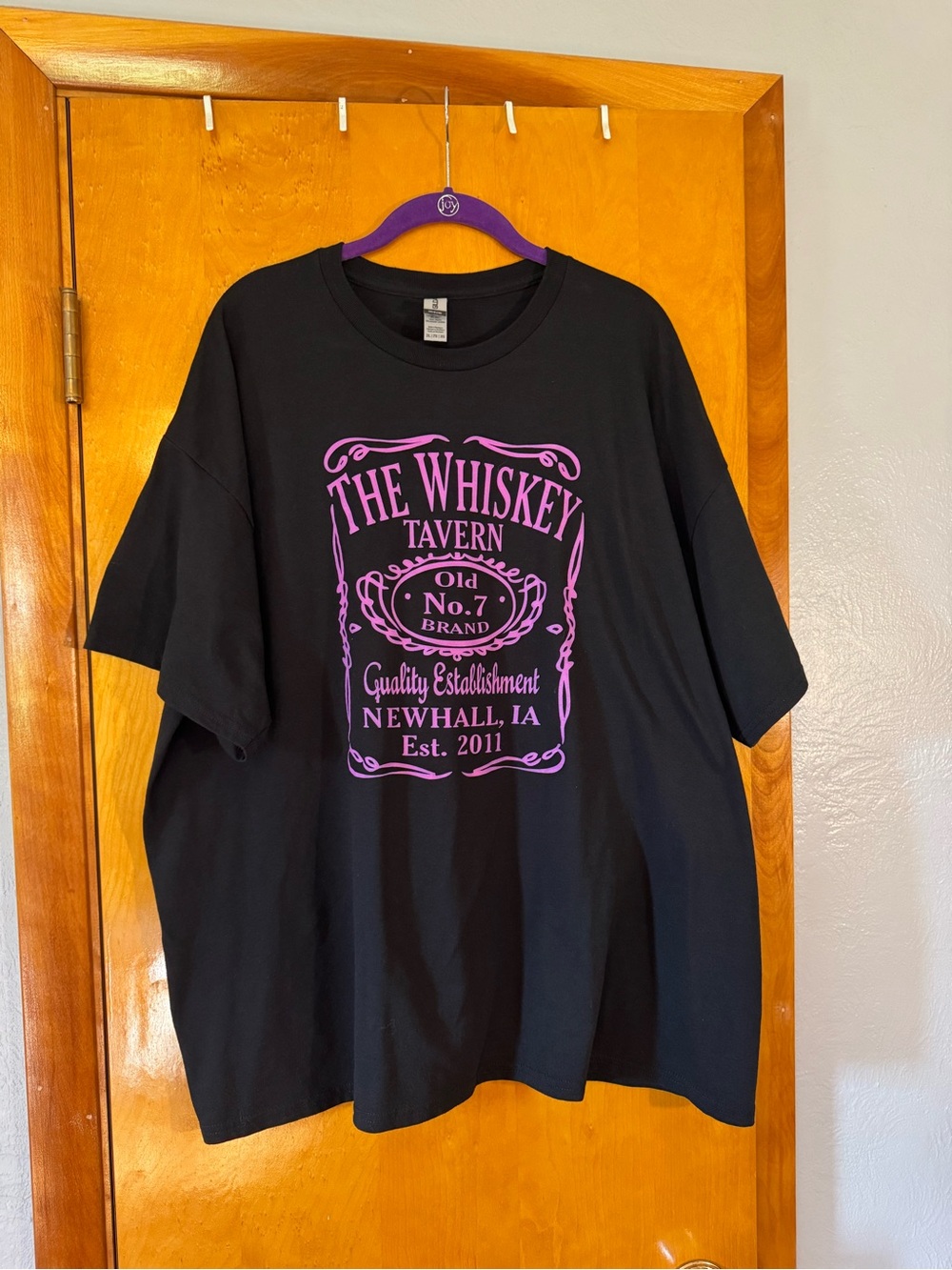 Gildan Black Tee with Pink Whiskey Tavern Graphic